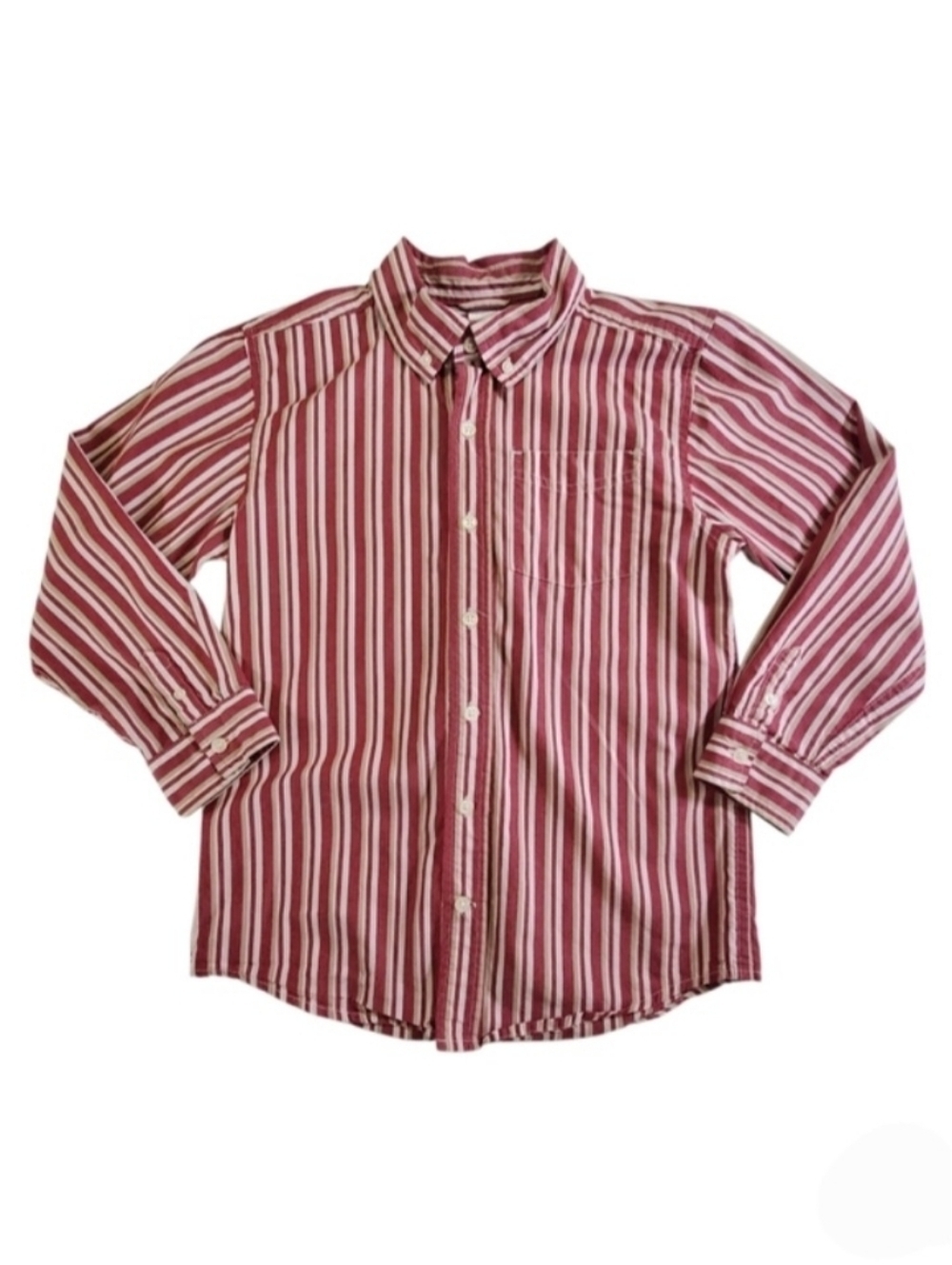K1180 * Gymboree Boys Striped Long Sleeve Button Down Red Tan Size M (7/8)